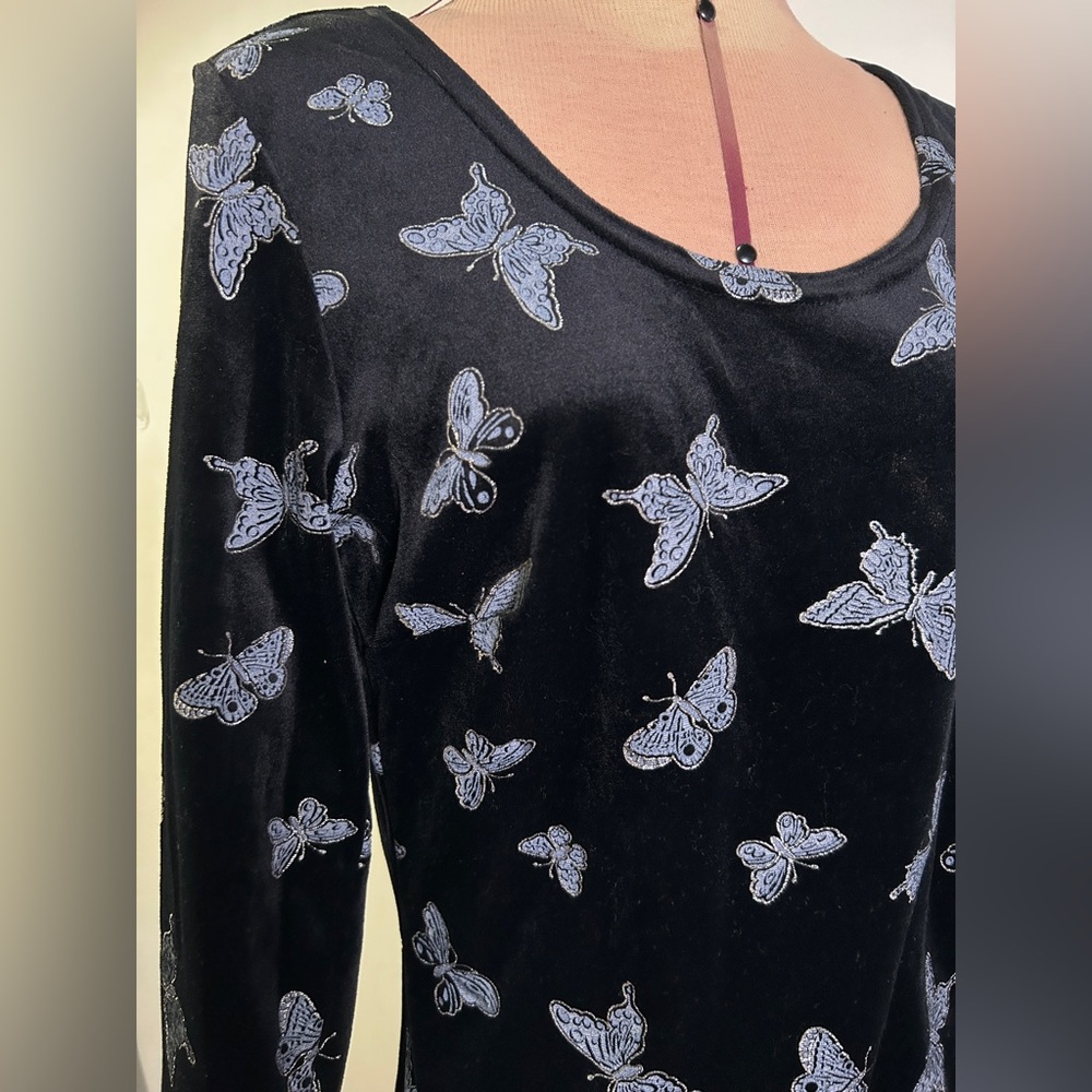 Vintage 90s Velvet Butterfly Print Dress by Melinda Women’s Size M - Picture 6 of 13